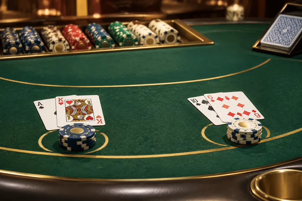 Kartu dan chip pada meja blackjack